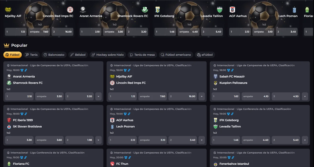 Lucky Block Casino cuotas de fútbol Lucky Block Casino sección de apuestas de fútbol con partidos y cuotas en directo